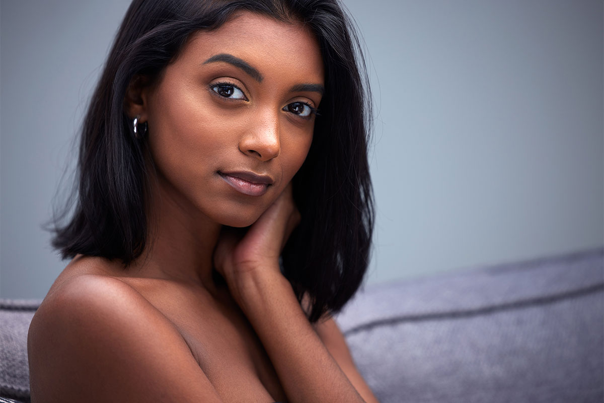 Woman with nice cheekbones after cheek augmentation in Atlanta.